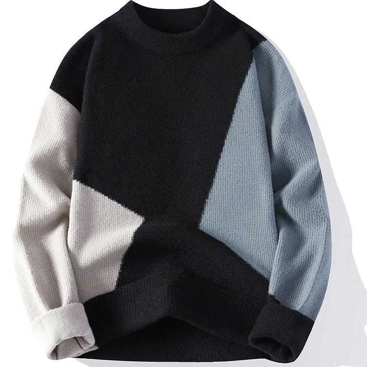 Finto colletto della camicia autunno inverno in due pezzi da uomo con maglione lavorato a maglia sul fondo, felpa da uomo giovanile e ispessita_voghion.com