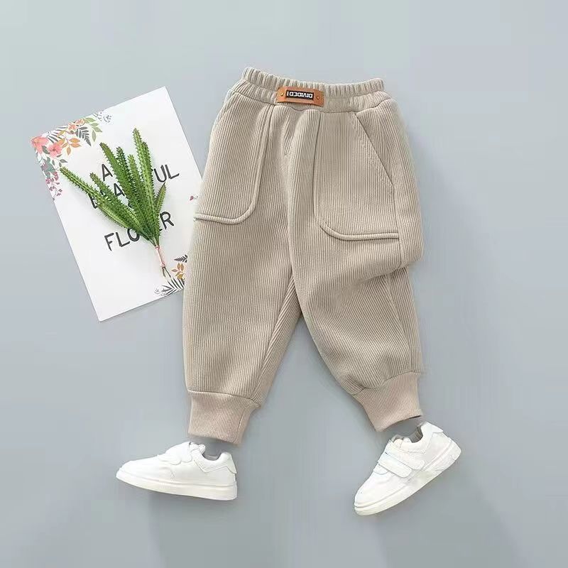 Boys' fleece pants autumn and winter  new male and female baby one-piece fleece pants corduroy children's trousers and sweatpants