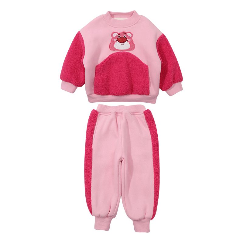 草莓熊女童冬装卫衣套装2023新款网红童装女宝宝秋冬儿童加绒加厚