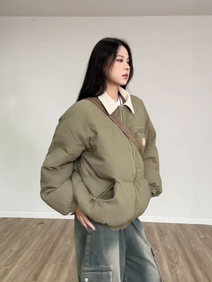  new Maillard color-blocked plaid lapel cotton coat for female students winter ins loose retro cotton coat