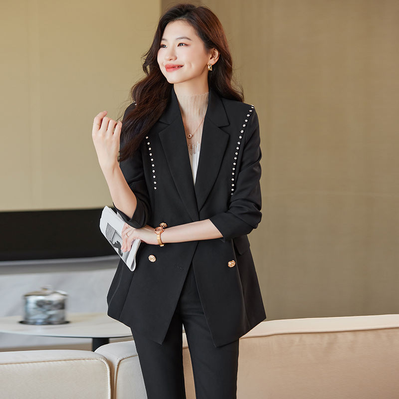 黑色西装外套女秋冬高级感气质女神范职业设计感时髦休闲西服套装