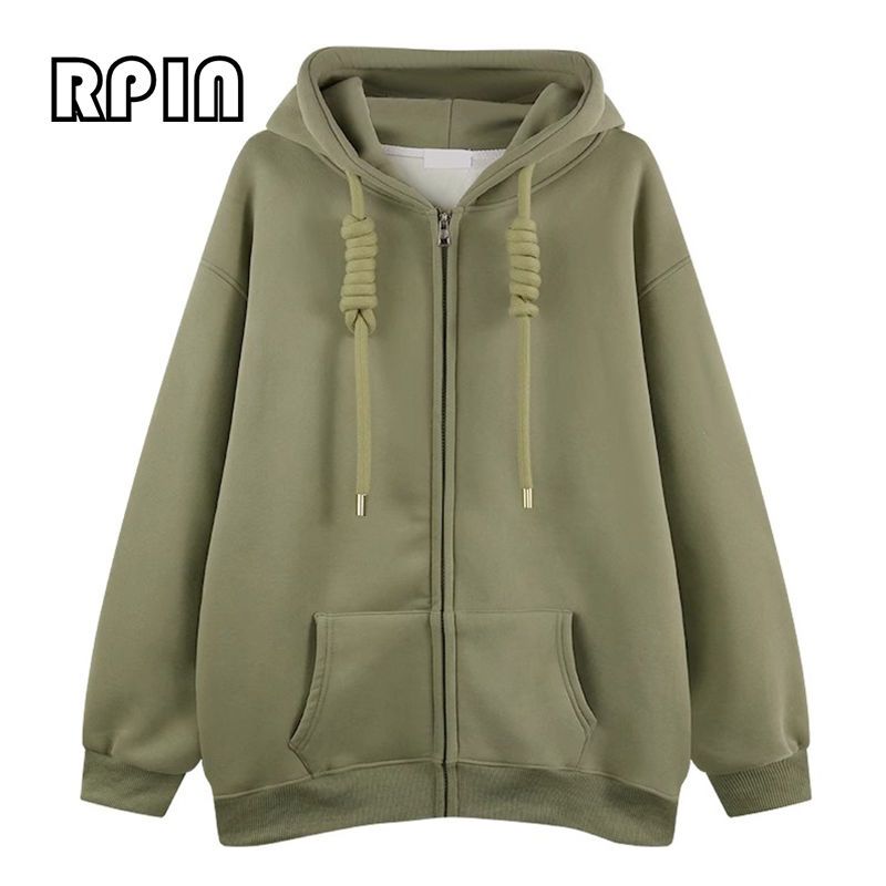 RPIN large size 300 pounds velvet thickened zipper jacket for women winter American retro hooded Korean style loose sweatshirt
