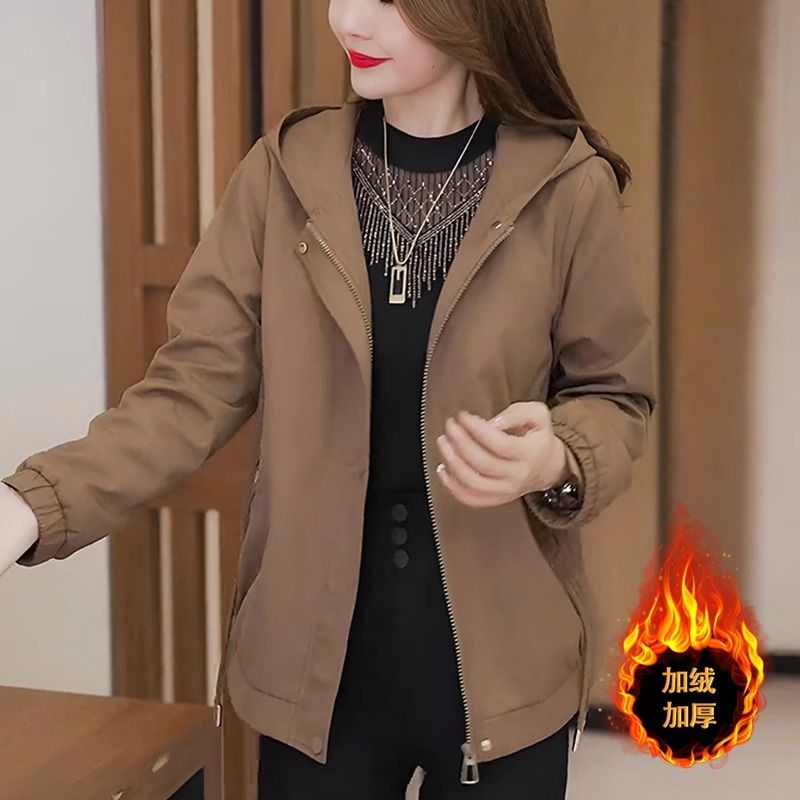 加絨加厚連帽夾克外套女秋冬新款高級感小個子今年流行短款派克服