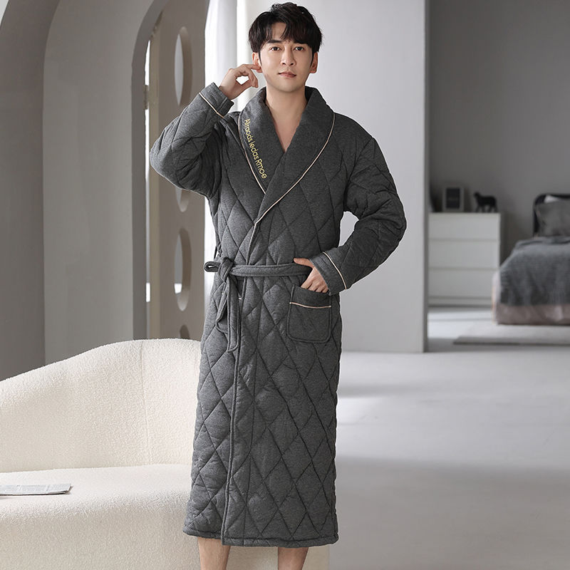 南极人睡袍男士冬季三层加厚长款纯棉夹棉睡衣浴袍宽松大码可外穿