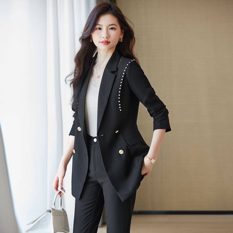 黑色西装外套女秋冬高级感气质女神范职业设计感时髦休闲西服套装