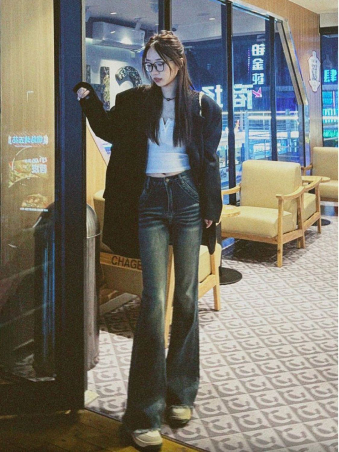 復古藍色微喇叭高腰毛邊牛仔褲女2023年秋季新款爆款修身馬蹄褲潮