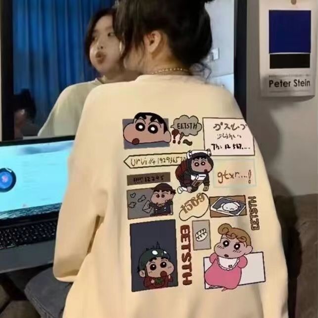 美式復古潮牌印花秋冬圓領衛衣女純欲風遮肚寬鬆ins百搭上衣女款