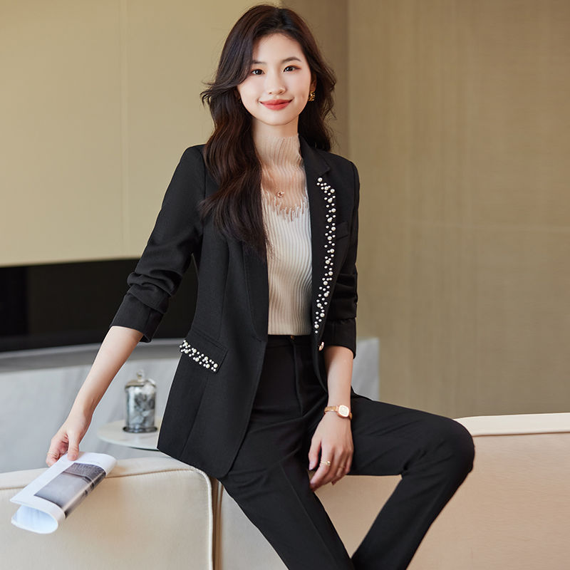 黑色西裝套裝女秋冬2023新款職業裝時尚氣質女神范高端通勤小西服