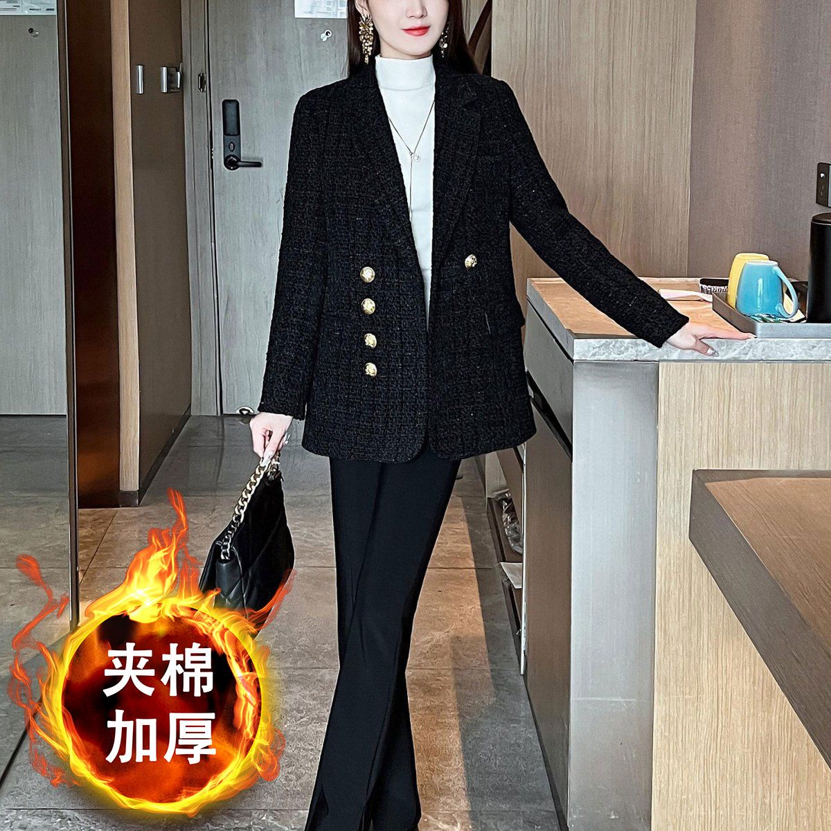 2023 winter new style quilted thickened suit jacket for women with casual style and versatile design suit top