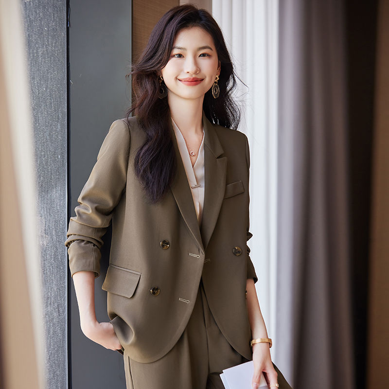 Olive suit suit for women in autumn and winter new temperament goddess style professional wear small casual small suit jacket