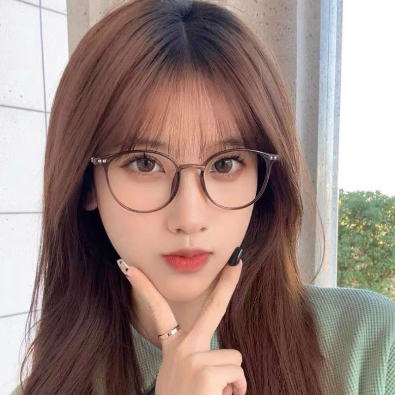 Blu-ray brown round frame ultra-light Korean style glasses for myopia, adjustable degree, equipped with eye-revealing flat glasses without makeup