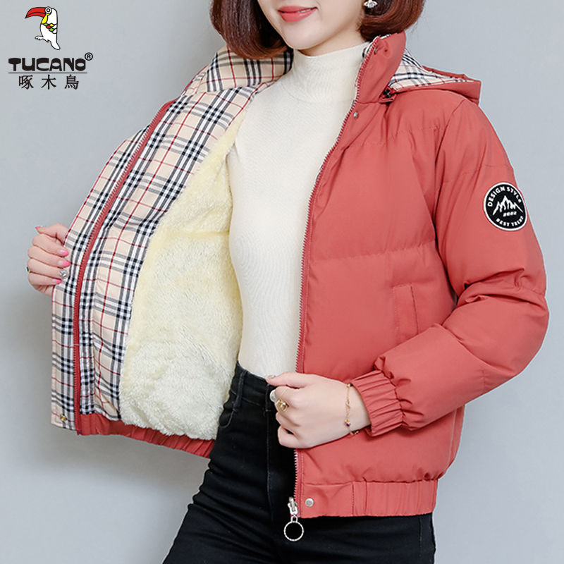 啄木鳥短款棉衣女冬季2023新款棉服女士棉襖加絨加厚媽媽保暖外套