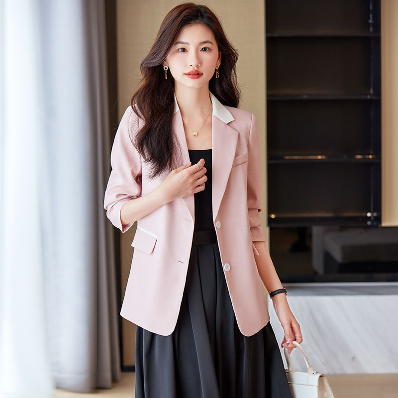 粉色西裝外套女春秋2023新款氣質高級感小個子女士休閒小西服冬季