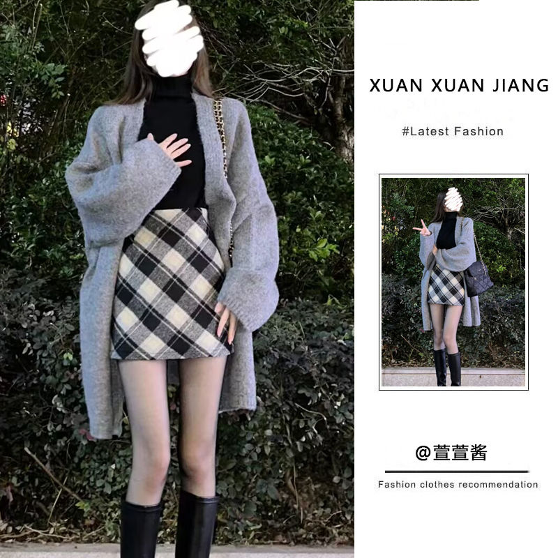 三件套裝女秋冬新款純欲毛衣針織開衫外套內搭上衣高腰顯瘦半身裙