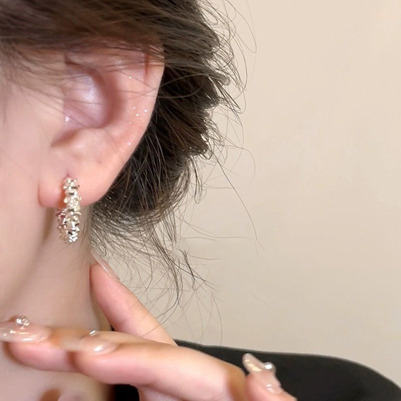 碎银子c型耳环女法式小众设计感冷淡风耳钉高级感气质半圆圈耳饰
