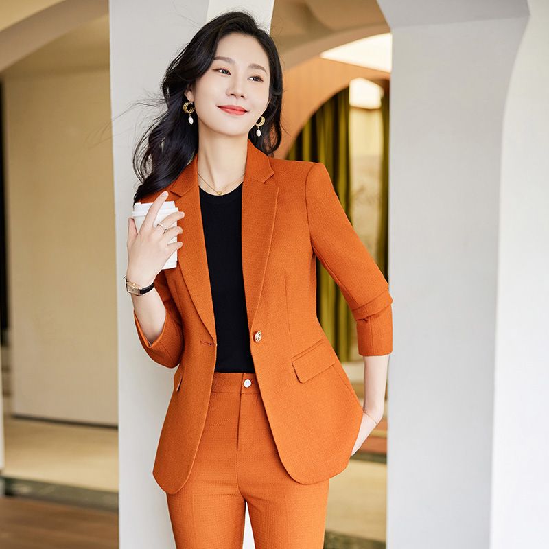 橙色小西裝外套女士秋冬2023新款氣質職業正裝高級感炸街西服套裝