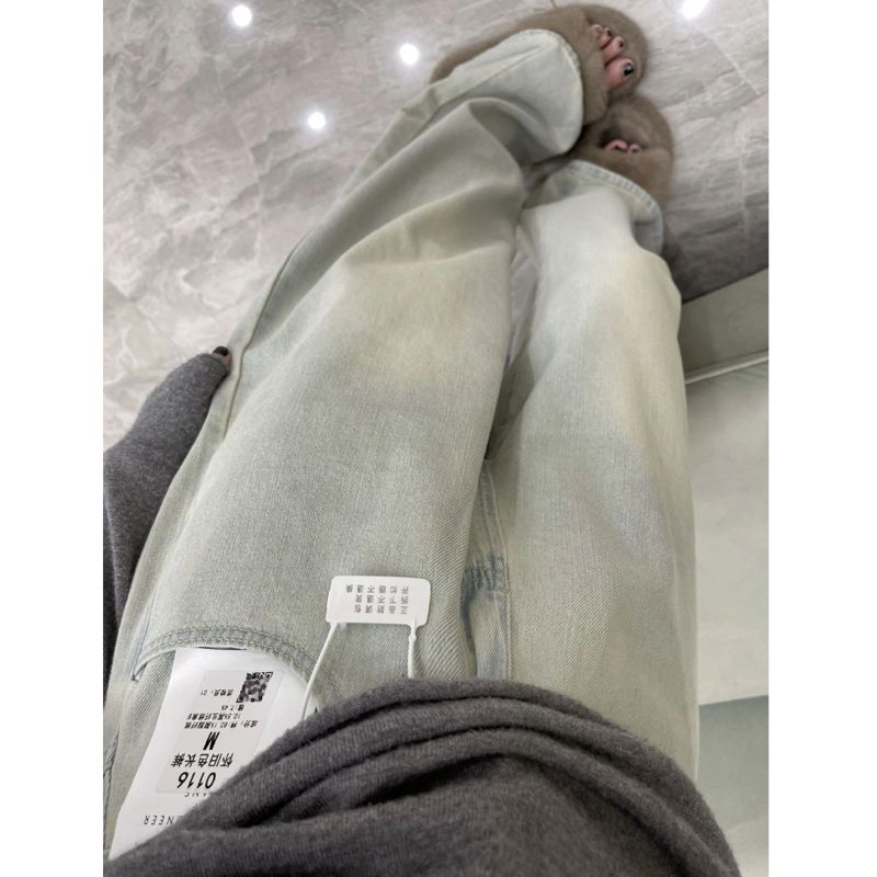 復古做舊闊腿牛仔褲女小個子高腰寬鬆直筒褲子休閒百搭拖地長褲潮