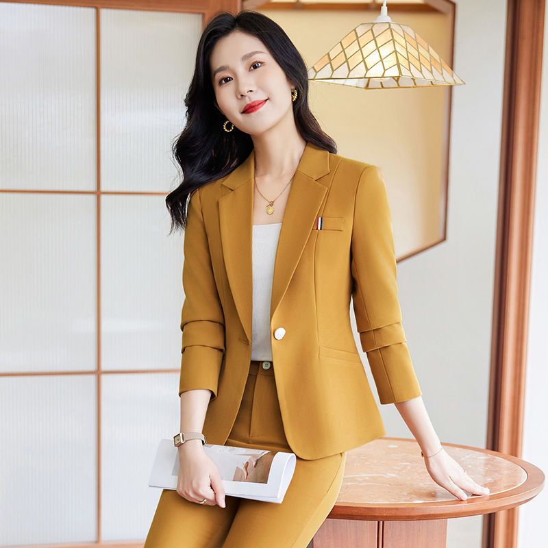 橙色西裝套裝女秋冬新款女神范時尚通勤小個子休閒職業裝西服外套