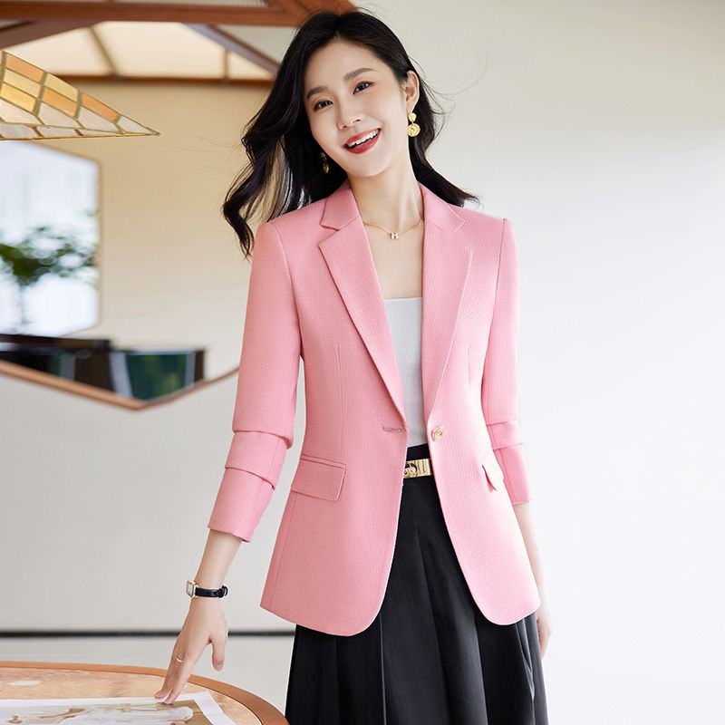 粉色休閒西裝外套女秋冬2023新款高級感小個子氣質修身小西服上衣
