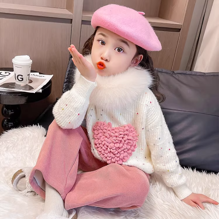 女童套头毛衣新款春秋韩系童装洋气小女孩爱心上衣儿童针织衫
