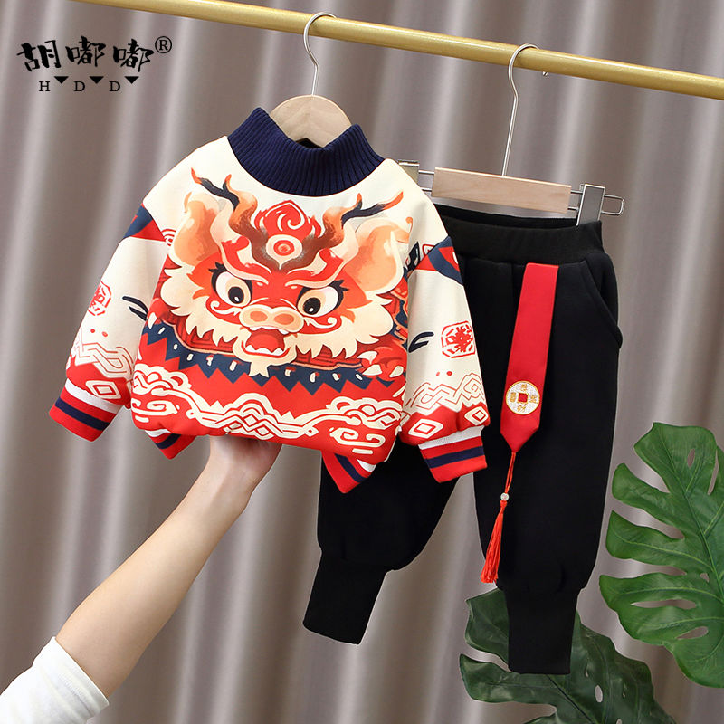 寶寶唐裝周歲禮服加絨新年服兒童中國風衛衣拜年服男童加厚過年服