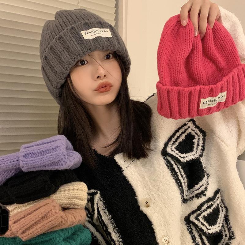 2023 new autumn and winter hats for women, thick knitted woolen hats, versatile autumn and winter large head circumference, loose warm hats, small face