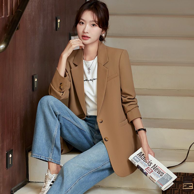 咖色休閒西裝外套女秋冬2023新款時尚流行韓版寬鬆氣質百搭小西服