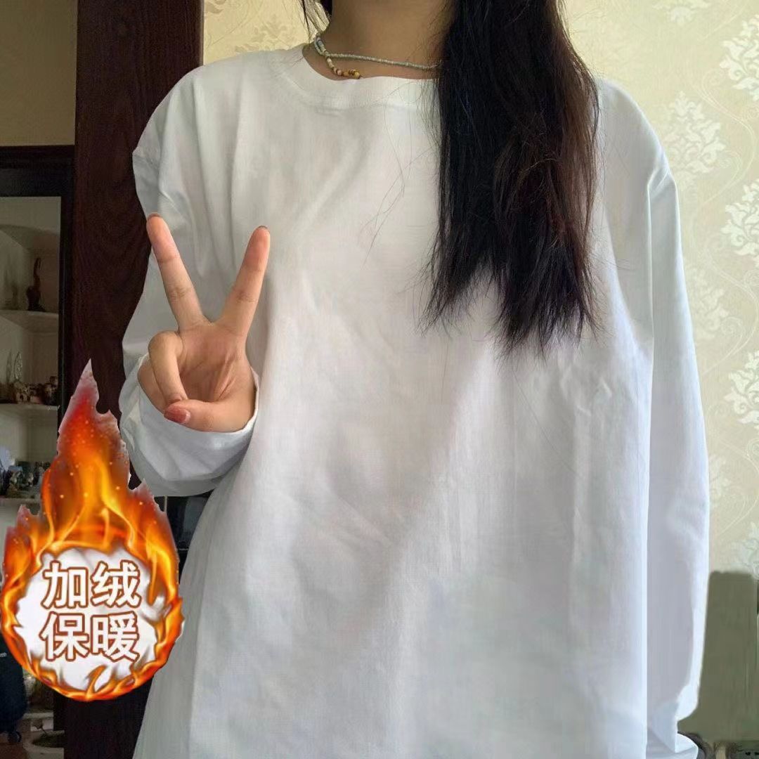 白色打底衫2023秋冬新款女學生韓版寬鬆顯瘦純色打底衫上衣ins潮