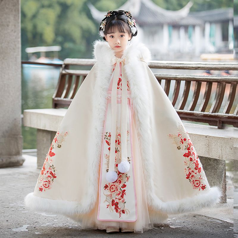 漢服女童冬裝女孩古裝加絨冬款裙子加厚拜年服兒童秋冬唐裝連衣裙