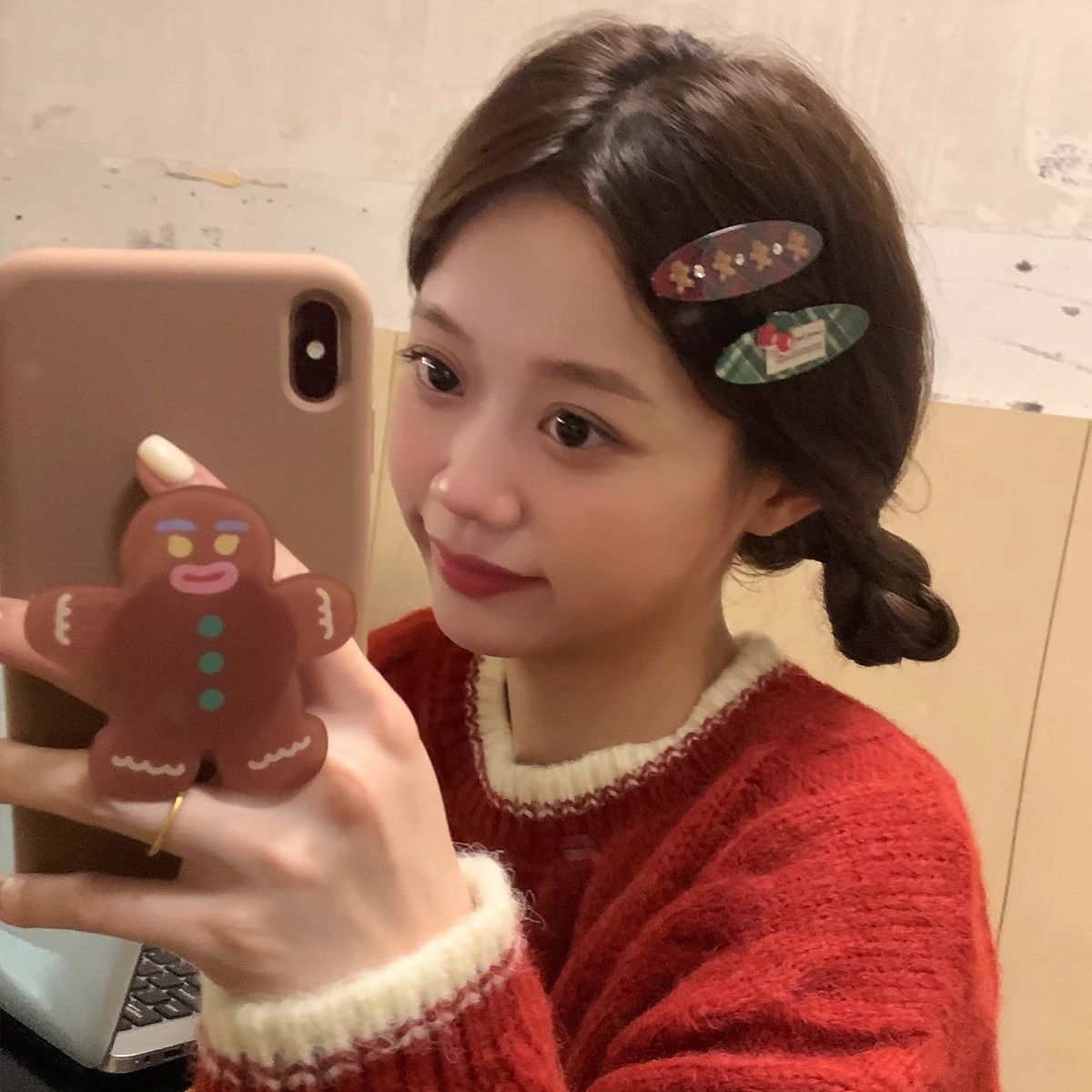 Gingerbread man Christmas plaid hairpin side clip girl's heart bangs clip side clip hairpin Japanese and Korean hair accessories autumn and winter new style