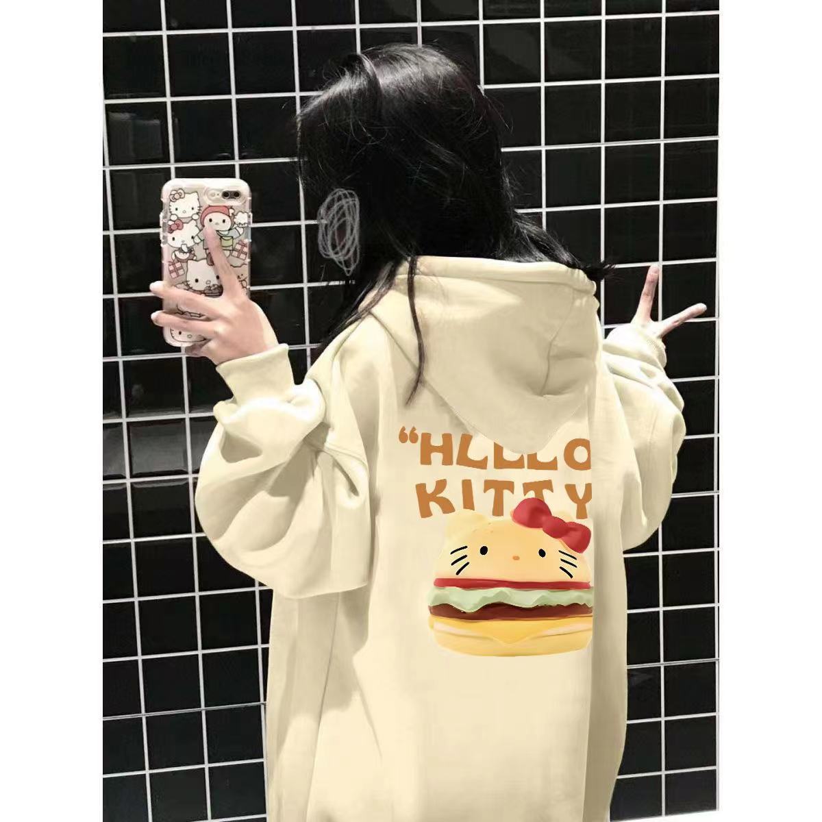 美式連帽衛衣女秋冬季新款字母漢堡包oversize帽衫寬鬆情侶上衣潮