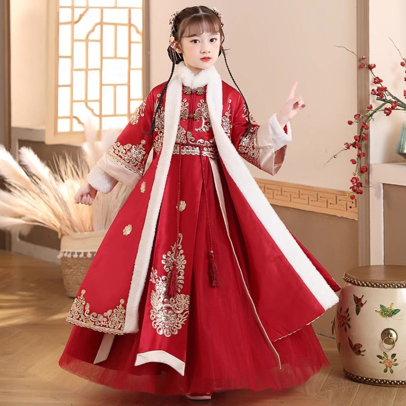 拜年服女童冬款漢服2023新款中國風兒童寶寶新年唐裝喜慶衣服冬季