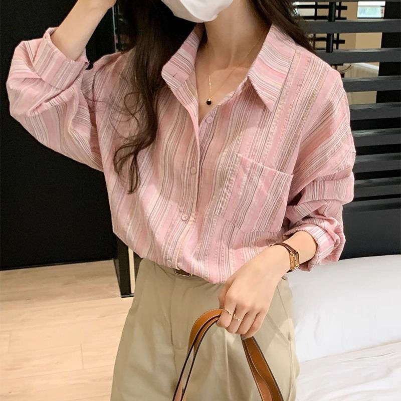 格瑞吉奧復古港風條紋襯衫女春秋新款設計感小眾寬鬆百搭長袖上衣