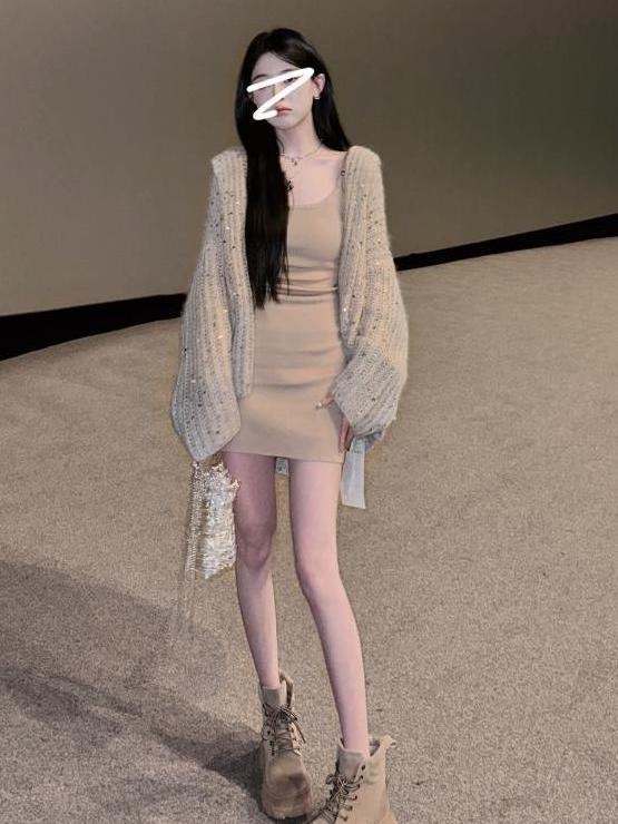 浩哥同款星辰大海毛衣開衫中長款女針織亮片寬鬆韓系時尚洋氣外套
