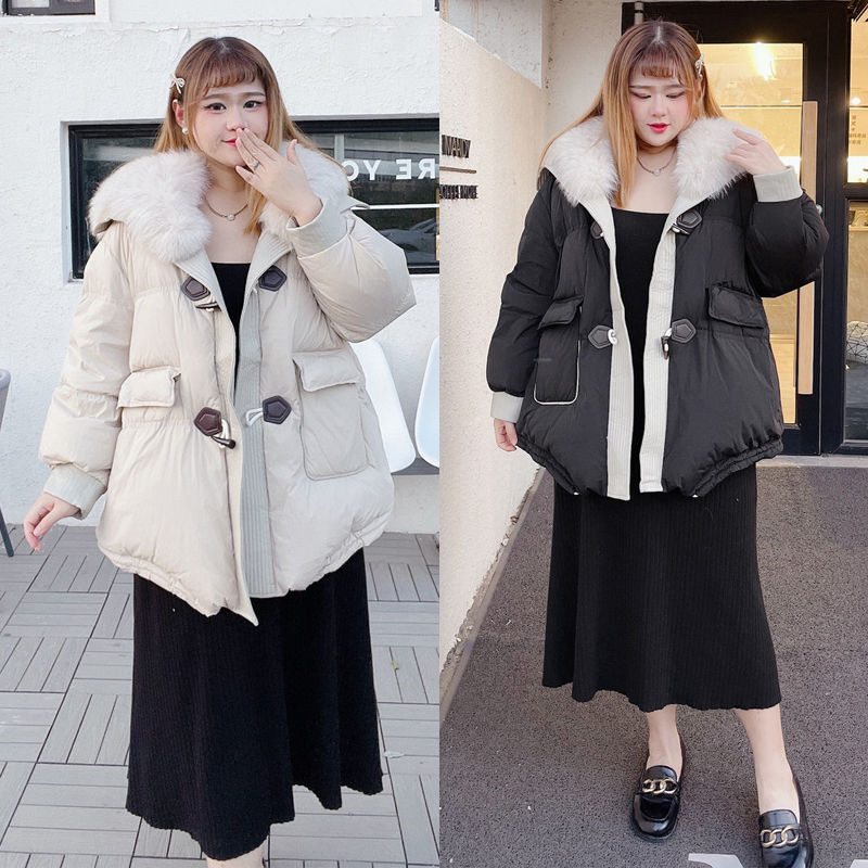 2023大碼女裝冬季新款大毛領名媛風洋派加肥棉服短版羽絨棉衣