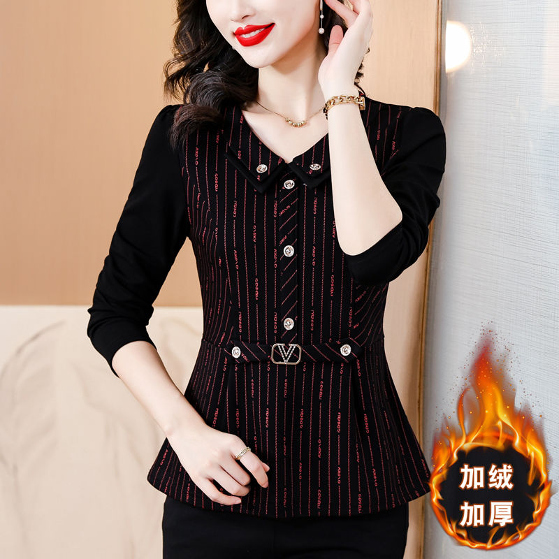 娃娃領加絨加厚長袖打底衫女秋冬季寬鬆遮肉百搭顯瘦時尚洋氣上衣