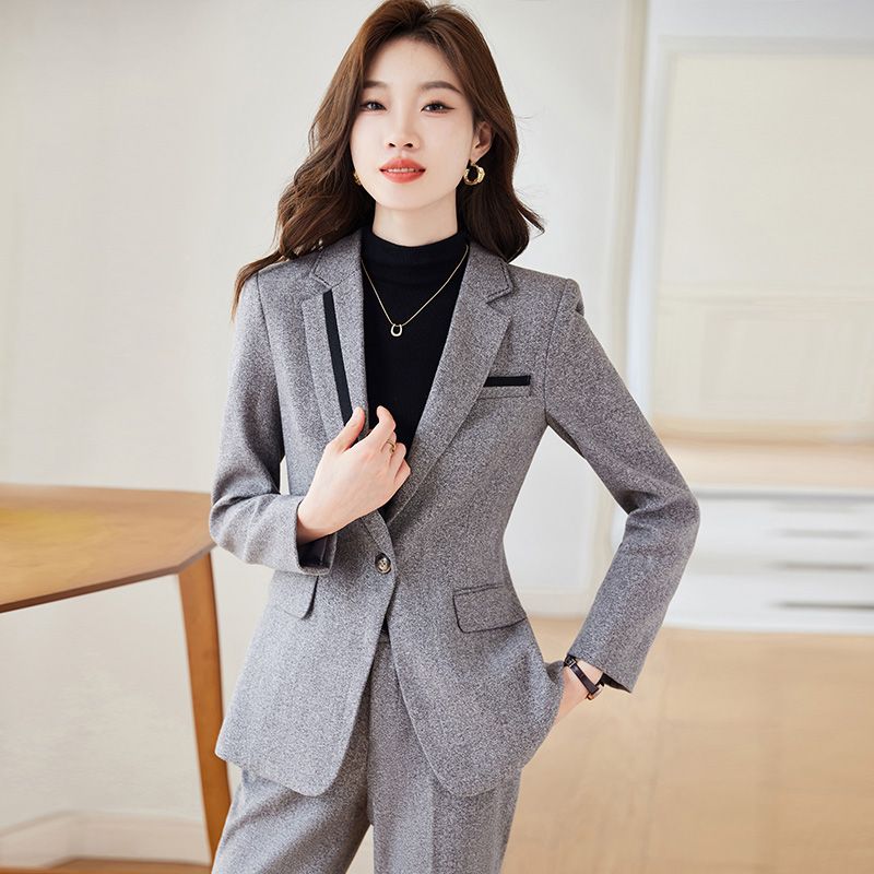 灰色西裝外套女春秋2023新款氣質高級感小個子職業裝西服套裝冬季