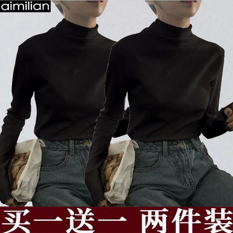 aimilian autumn and winter half turtleneck bottoming shirt women's new German velvet thickened inner long-sleeved T-shirt white top
