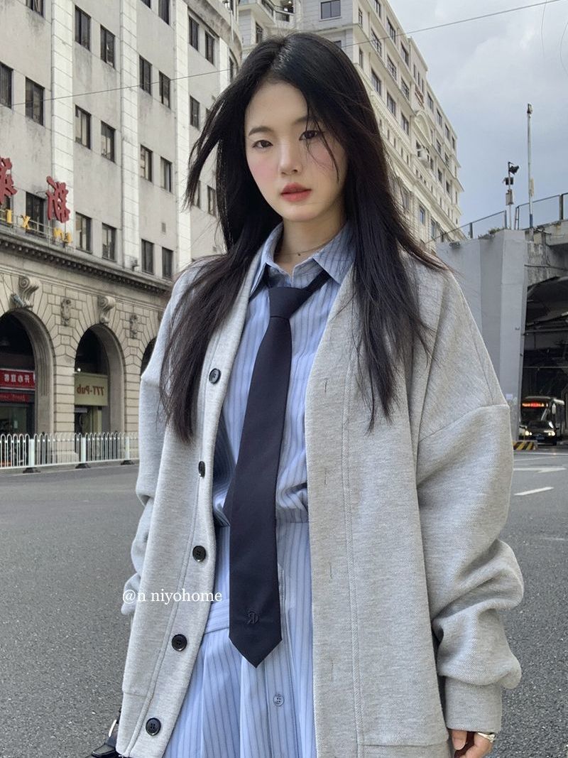 慵懶風學院開衫衛衣外套女秋冬季新款寬鬆休閒長袖上衣