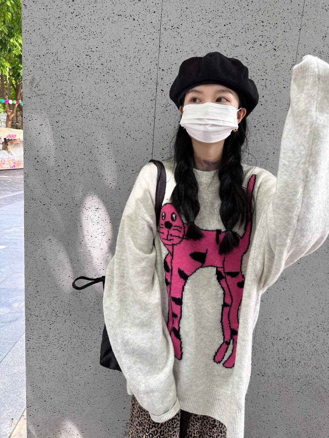 XJ家慵懶風毛衣女秋冬oversize設計感套頭針織衫寬鬆美式外穿上衣