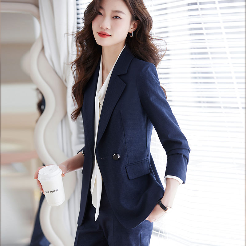 藍色小西裝外套女職業套裝秋冬商務正裝上衣上班工作服西服兩件套