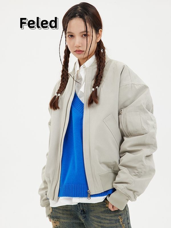 Feila Denton's national fashion American style work jacket retro loose short baseball uniform men's and women's autumn and winter flight suit jacket