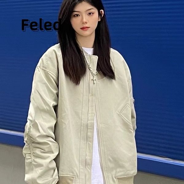 Feila Denton American street design bomber jacket for men and women, loose casual and versatile couple work jacket