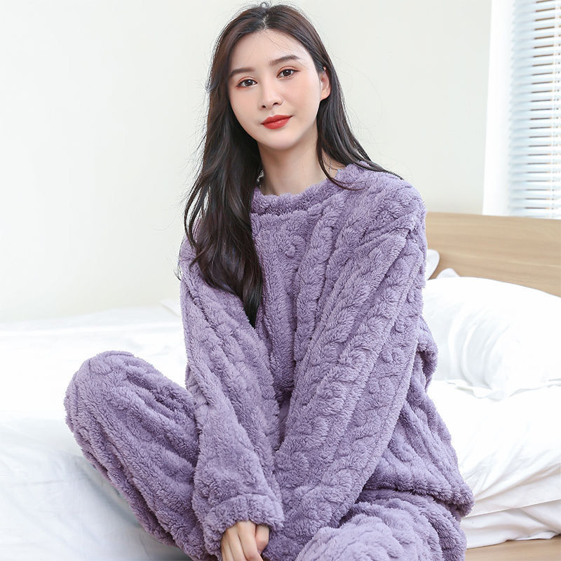 睡衣女秋冬季法蘭絨套裝暖暖珊瑚絨家居服冬天2023年新款加絨加厚