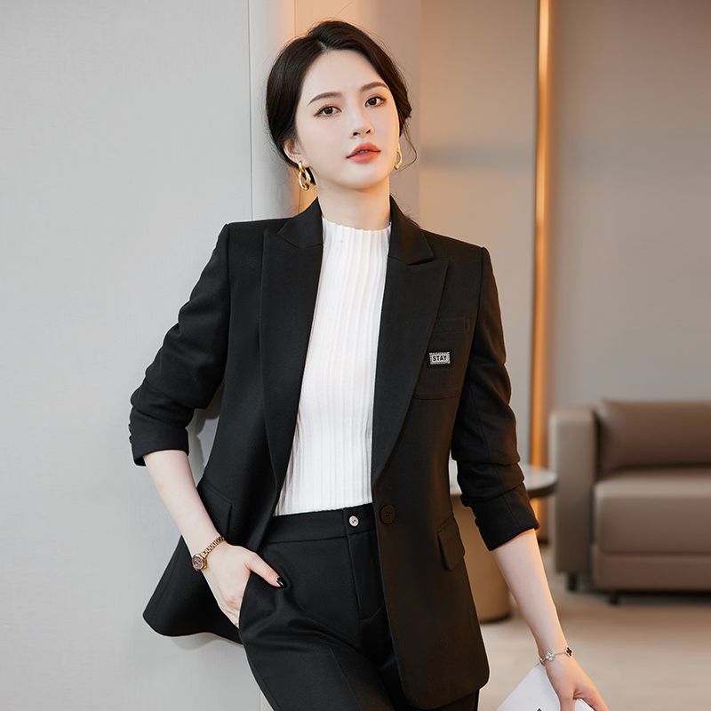黑色西裝外套女正裝秋冬季修身高級感職業套褲通勤西服套裝工作服
