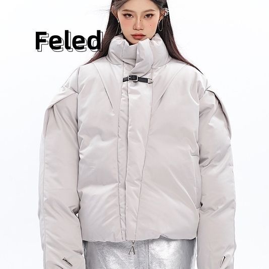 飞拉丹顿小众设计感结构短款纯色立领棉服男女冬季宽松加厚面包服