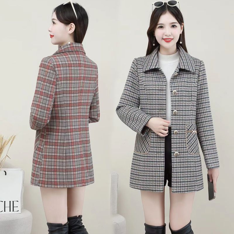 Plaid coat women's mid-length 2023 new spring and autumn Korean style popular loose ladies middle-aged mother's small suit