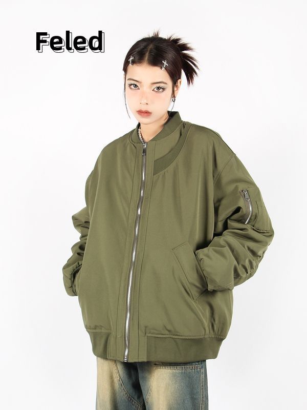 Feila Denton American retro bomber jacket for men and women, national fashion brand autumn and winter quilted thickened couple work jacket