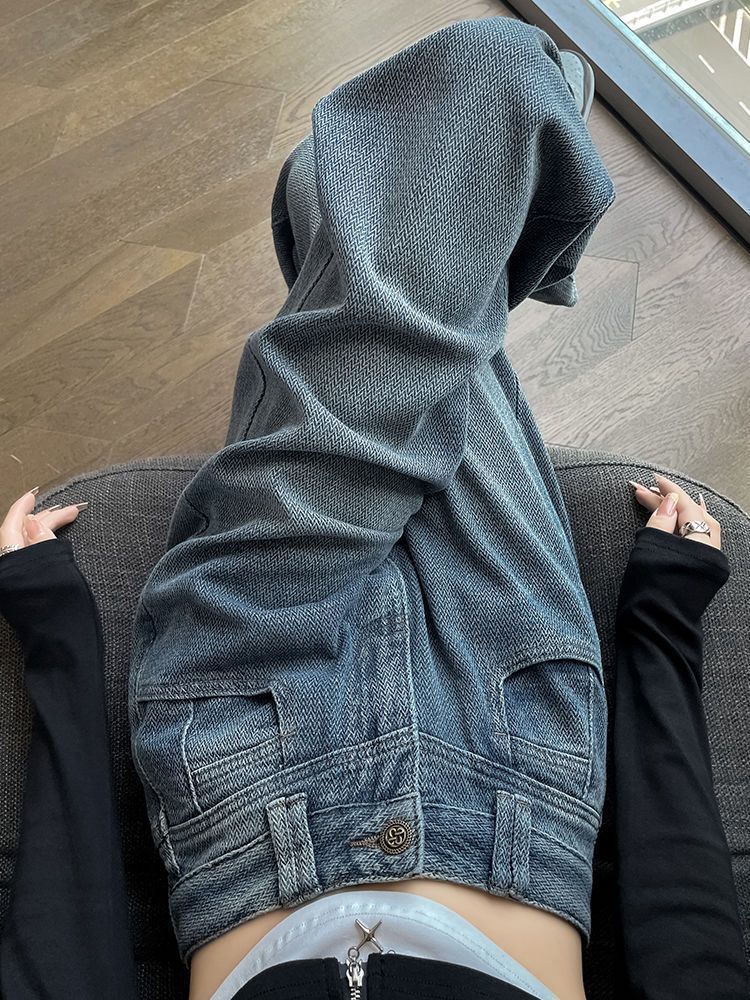 高腰闊腿牛仔褲女秋季新款高檔氣質顯瘦顯高小個子垂感直筒拖地褲