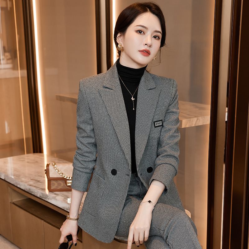 格子西裝外套女秋冬季2023新款職業氣質女神范高端西服外套工作服